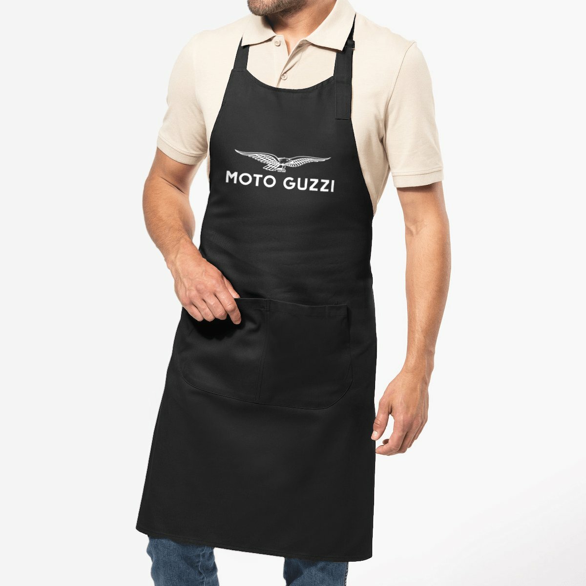 Tablier de cuisine noir Moto Guzzi logo Eagle